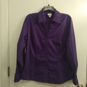 Women's Worthington Stretch Button Up  Career Office Shirt Purple EUC